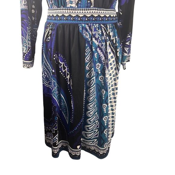 New ECI Blue Black Dress XXL Stretch V Neck Tie Back Office Date Night Church - Picture 7 of 11